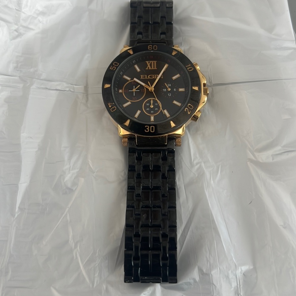 Elegant Black and Gold Elgin Watch